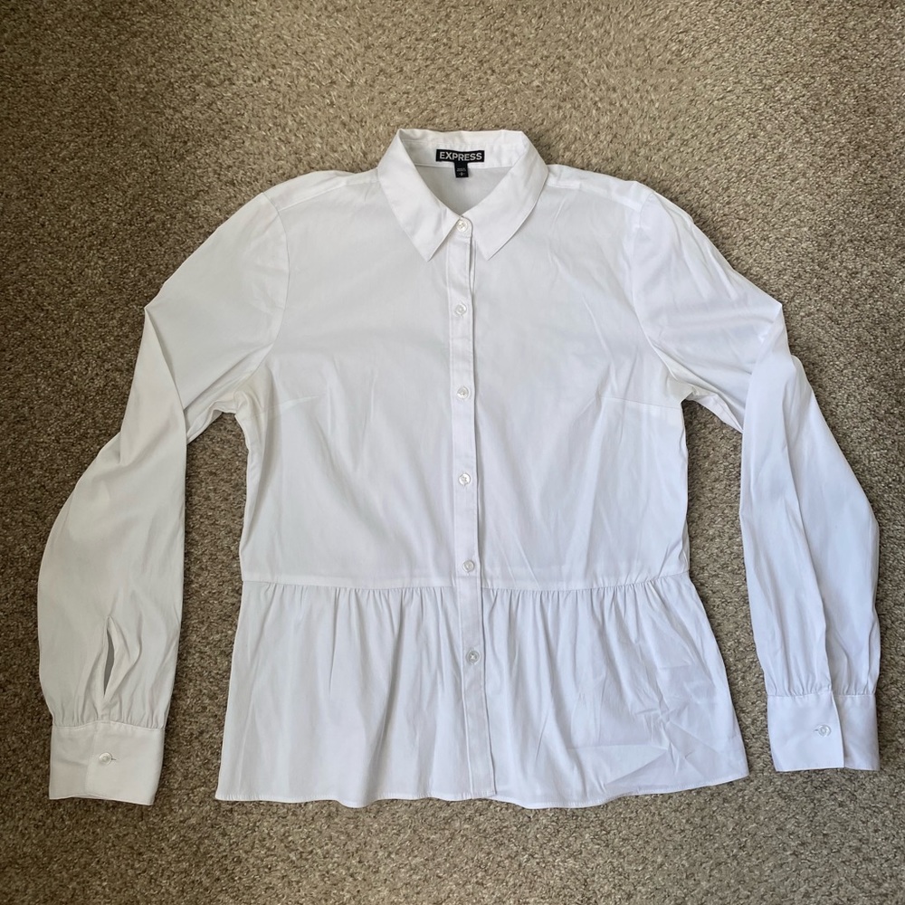 EXPRESS- Long Sleeve Button Down Peplum Shirt - Size Small